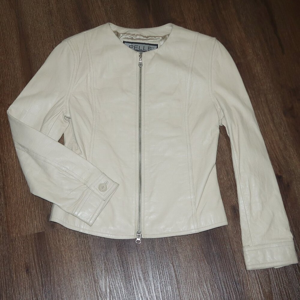 Womens Vintage Pelle Studio Wilsons Leather Cream Beige Lined Short Jacket sz S